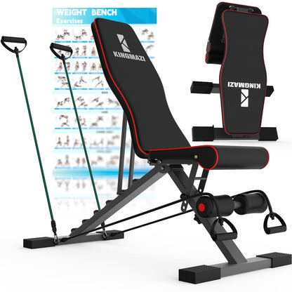 Adjustable Weight Bench 650LBS Capacity, Foldable Workout Bench for Home Gym, Incline Decline Flat Bench Press with Resistance Bands for Full Body Strength Training