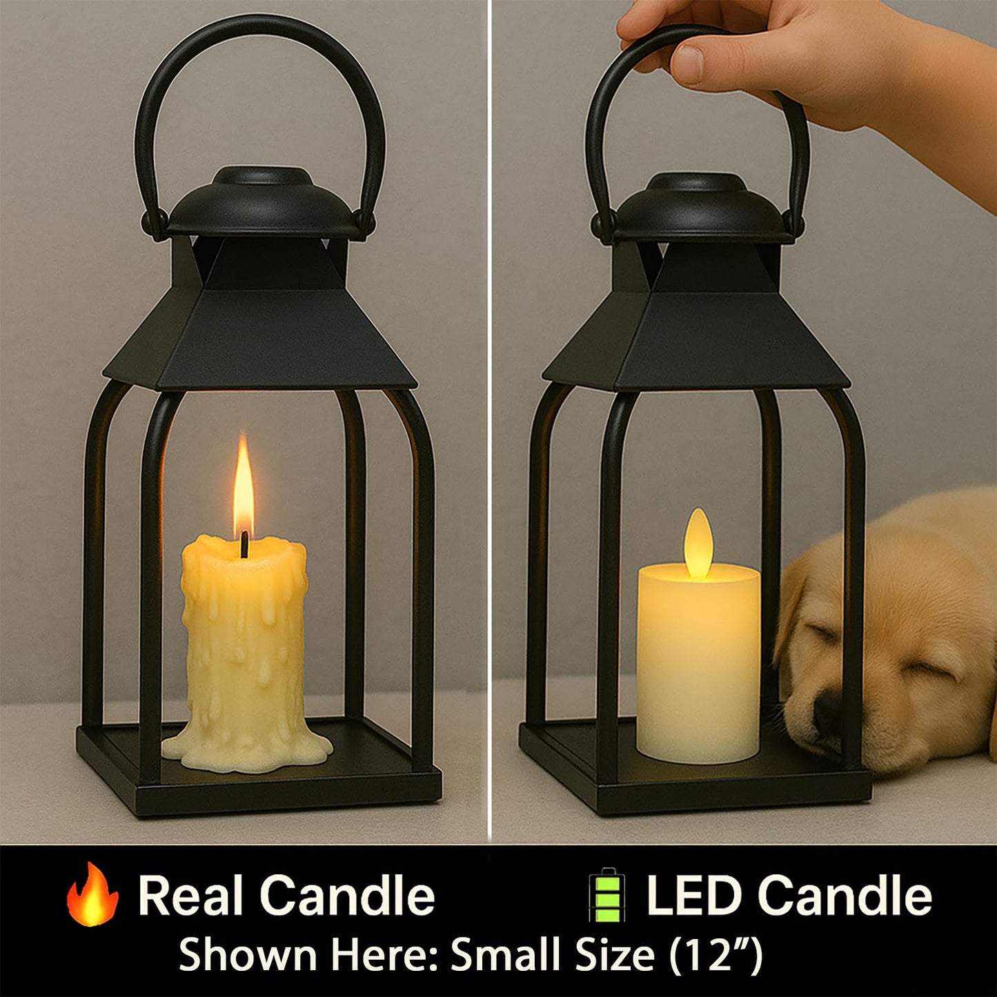 Decorative Metal Lanterns Indoor Outdoor, Candle Holder for Porch, Patio, Fireplace, Floor, Wedding, Christmas, Fall, Holiday, Farmhouse Table Centerpiece (Black, Set of 3 20" 15.7" 12")
