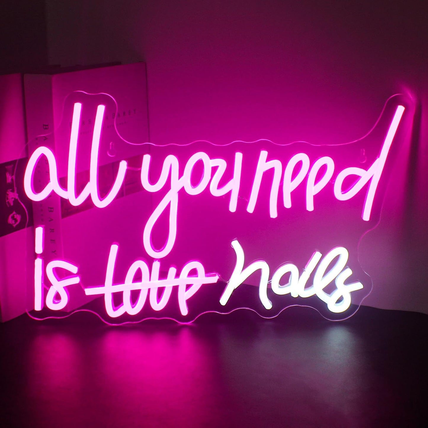 WLHOPE All You Need is Nails Neon Sign - Pink LED Signs with USB Connectivity for Bedroom, Home Bar, Girls Room, Beauty Shop, Nails Room - Gift for Girls