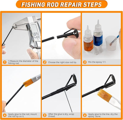 THKFISH Fishing Rod Tip Repair Kit - 42pcs with Glue, Stainless Steel & Ceramic Guide Tips | 6 Sizes Available