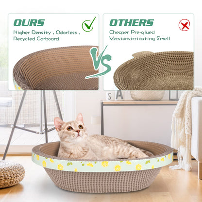 ROMOHOM Oval Large Cat Scratcher Cardboard Bed Lounger Couch, Cat Scratching Board Lounge Box Durable, Corrugated Cat Scratch Pad for Indoor Cats Furniture Protector 19.5"