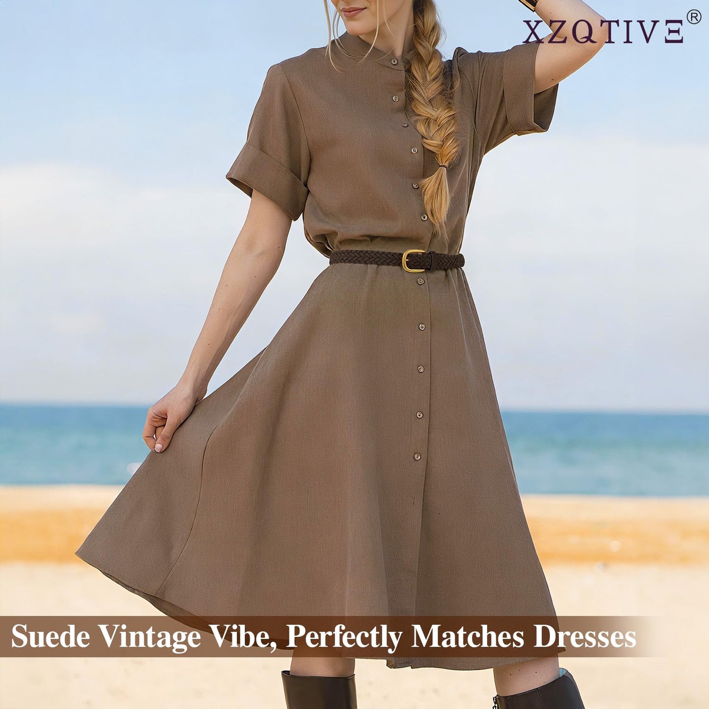 XZQTIVE Women’s Braided Suede Belt with No-Hole Adjustable Design – Vintage Woven Leather Waist Belt for Dresses,Jeans and Casual Outfits