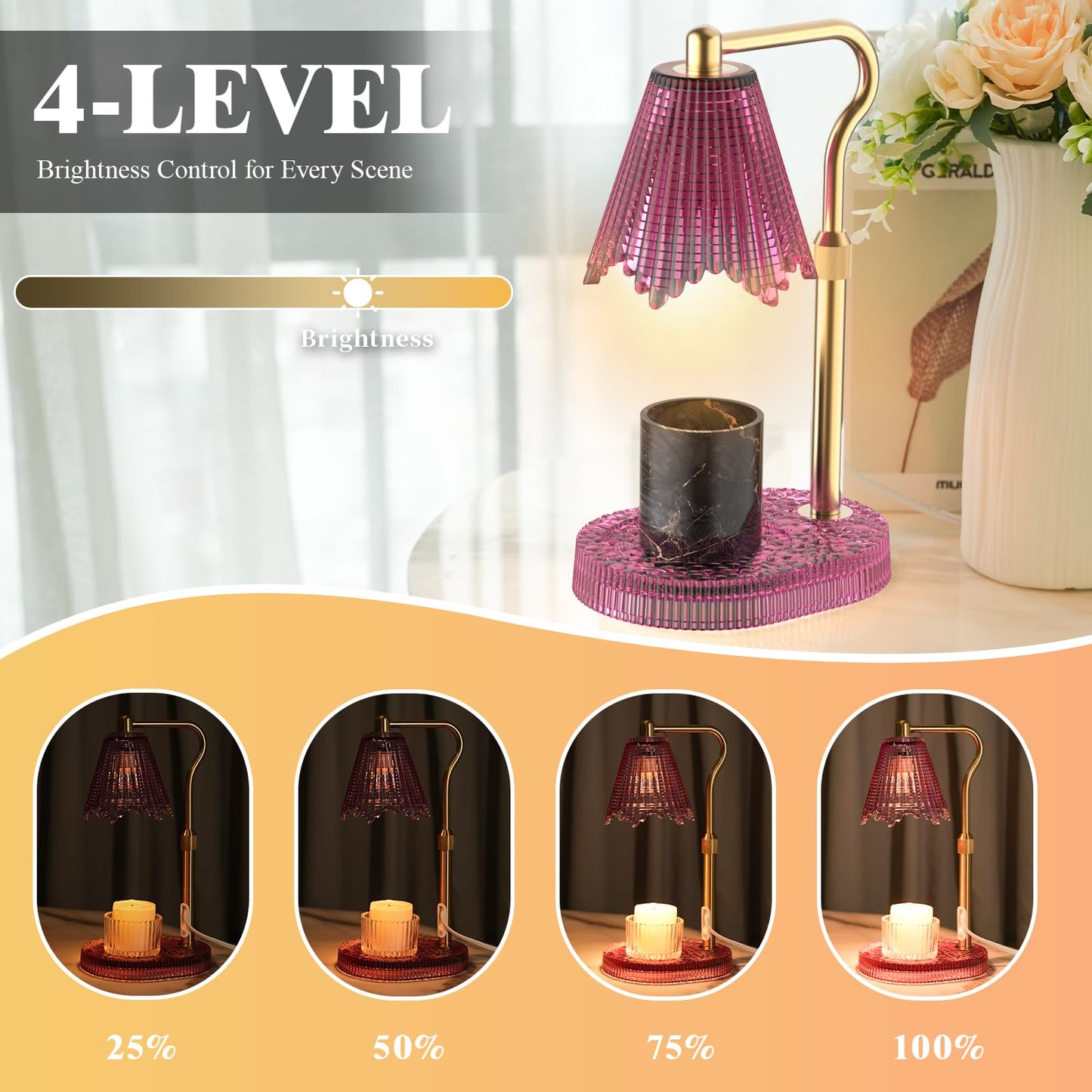 WYghyronic Candle Warmer Lamp with Timer & Dimmable 4-Level Brightness - Adjustable Height,for New Home Bedroom, Gifts for Women (Pink)