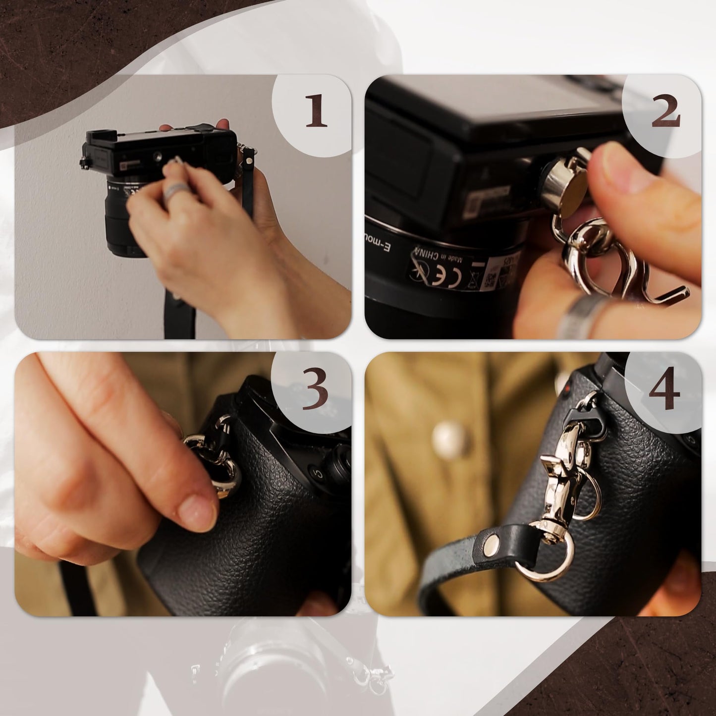 C Coiro Leather Camera Strap for One Camera - Professional Single Leather Harness Shoulder Strap Quick Release Gear DSLR/SLR, Camera Accessories for Photography, Brown