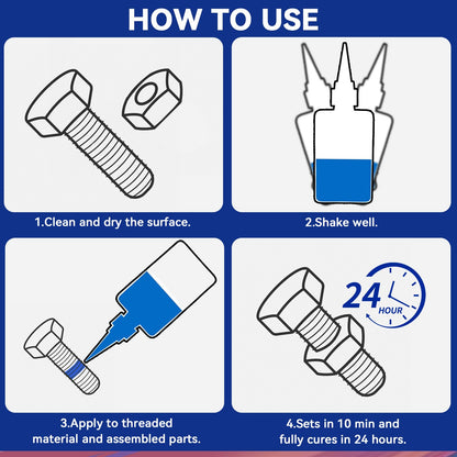 Thread Lock Blue and Red, Threadlocker Medium and High Strength, Thread Locker for Nuts, Bolts, Fasteners and Metals, Against Losening and Leakage (50 mlx2)