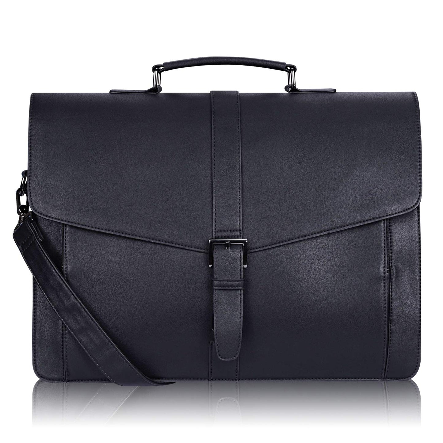 ESTARER Men's Leather Briefcase 15.6 Inch Laptop Computer Bag for Office/Business/Travel, Large Satchel Professional Pu Leather Messenger Shoulder Bag, Black