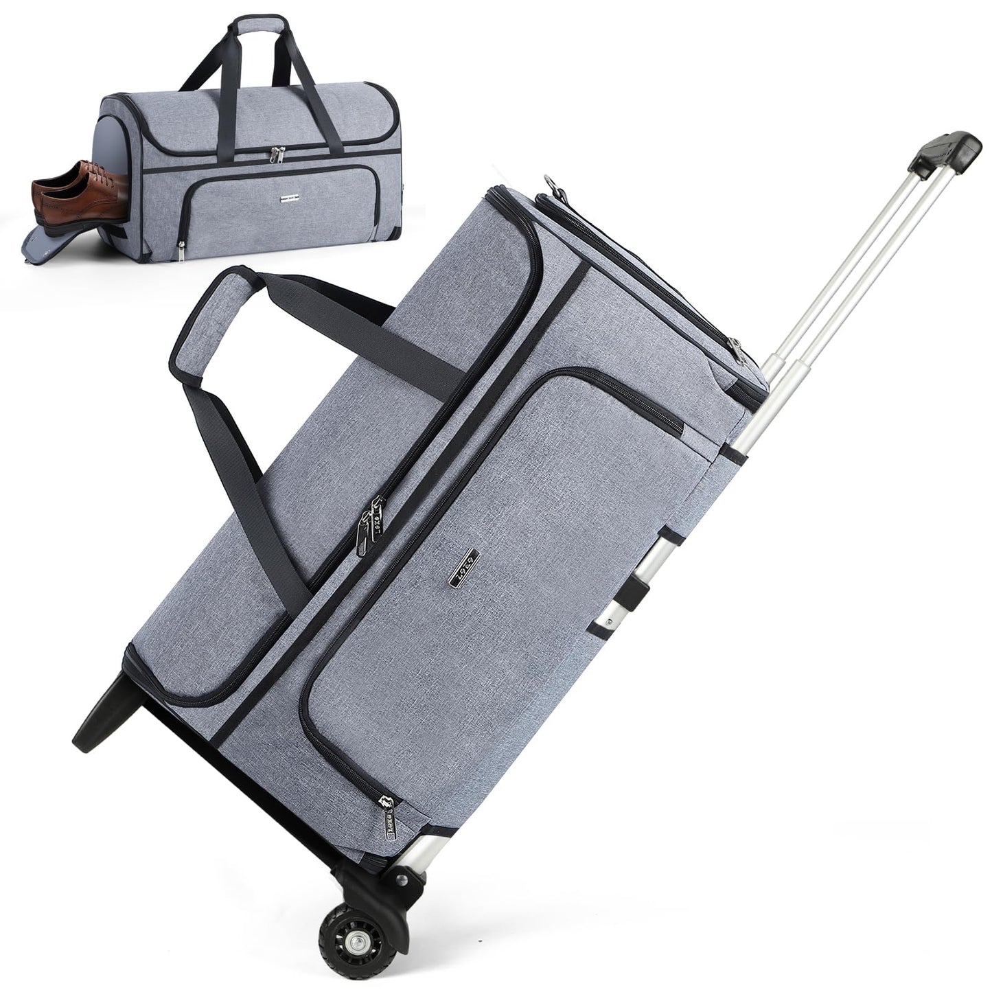 LekeSpring Garment Bags with Wheels, Garment Convertible Weekender Bags, Large Garment Bags for Travel, Duffle Luggage Bag Garment Bag (Grey, Medium)