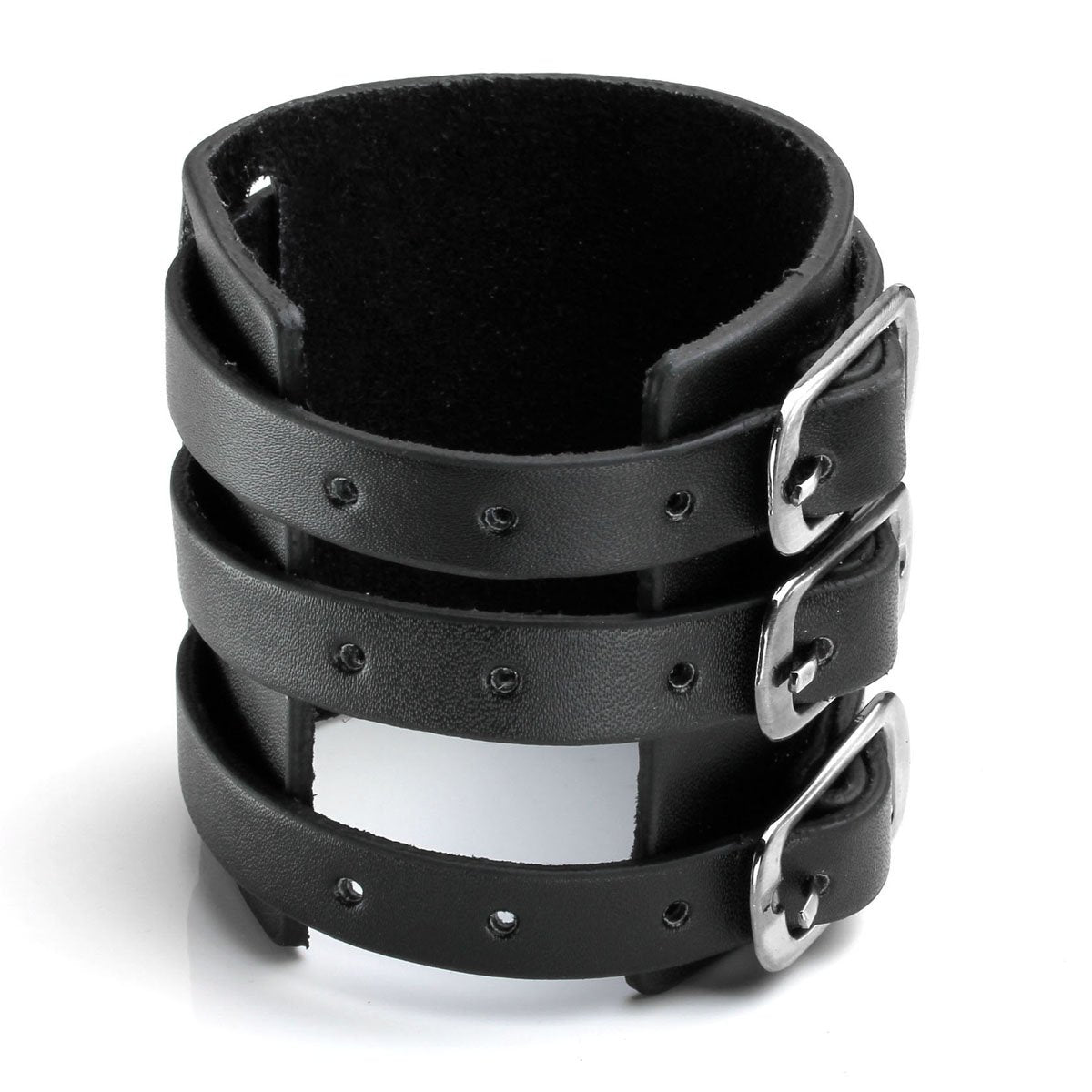 Eigso 2Pcs Pu Leather Bracelets Hip-hop Punk Rock Cuff No Spike Gothic Wrist Band Pair Black for Men