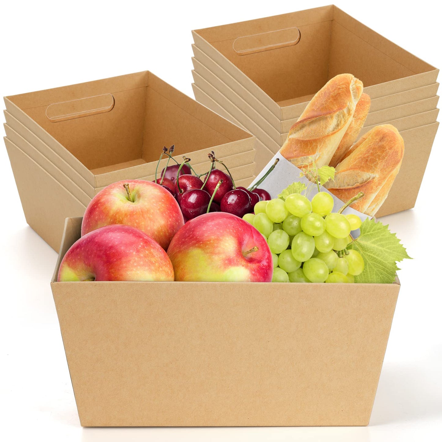 DEAYOU 10 Pack Gift Basket Empty, 10" x 8" Kraft Basket With Handle, 5 LB Cardboard Gift Baskets Market Tray, Large Brown Paper Baskets Holder Container for Wine, DIY, Food, Snacks, Crafts, Easter