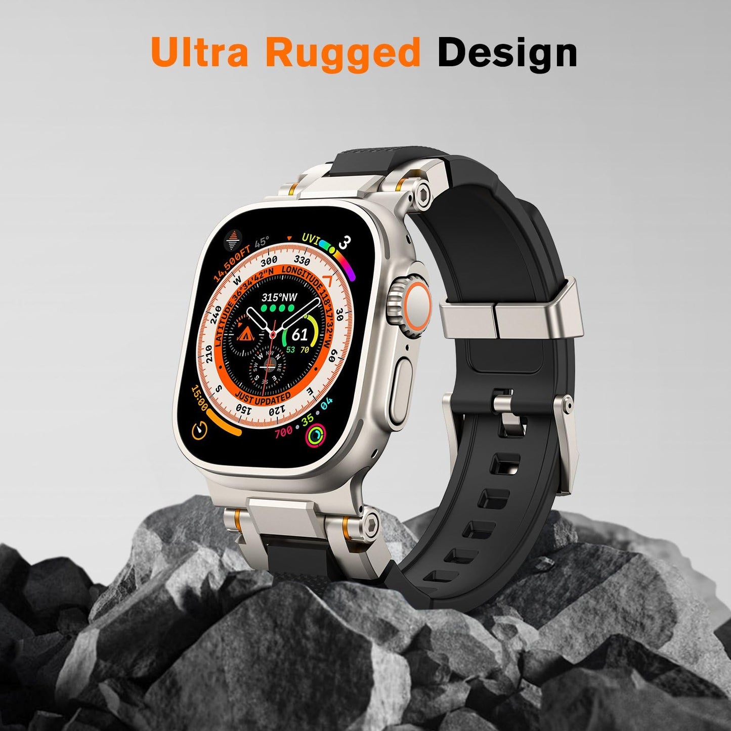 amBand Bands Compatible with Apple Watch Ultra 3/2/1 49mm, M1 Sport Series Rugged Durable Strap with Metal Connector to Match Ultra's Titanium Case for iWatch 49mm Men Titanium/Black