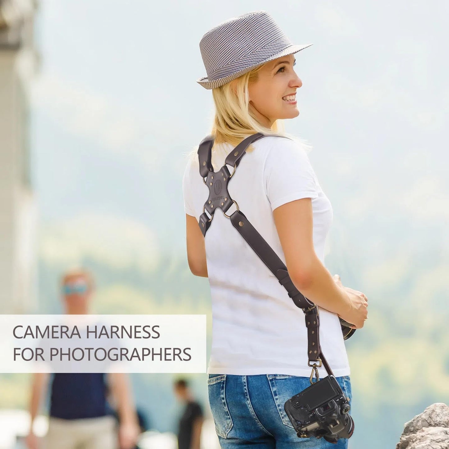 4J LEDR Dual Camera Harness Strap for Two-Cameras,Dual Shoulder Full Grain Leather Harness,Multi Double Camera Gear for DSLR/SLR Strap,Double Camera Harness for Photographers,Small Size,Brown