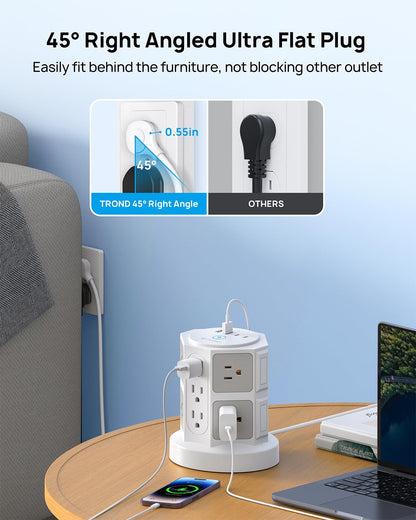 TROND Tower Surge Protector Power Strip with 14 Widely Spaced Outlets, 4 USB Ports(2 USB C), 2100J Surge Protection, 6 Feet Extension Cord with Multiple Outlets, Office Desk Supplies, Dorm Essentials