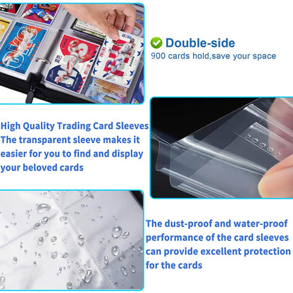 9-Pocket Card Binder for Cards, Trading Card Binder Holder Fits 900 Cards with 50 Removable Sleeves, Card Collection Binder Album Case Book for Boys Girls