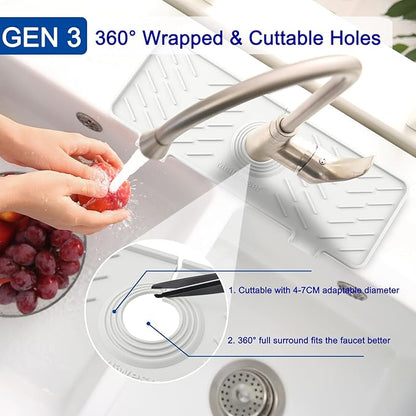 Meiliweser Silicone Faucet Mat for Kitchen Sink – Gen 3 10° Slope Splash Guard