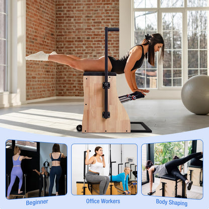 Pilates Chair Wunda Chair Pilates Combo Chair Reformer Machine with Adjustable Resistance Springs Split Pedal Handles Home Gym Equipment for Yoga Core Training Rehabilitation Includes Non-Slip Socks