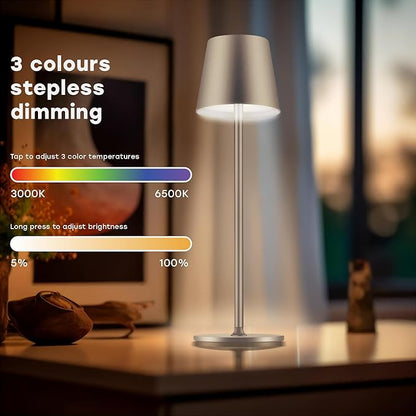 2 Pack Cordless Table Lamp,Portable LED Desk Lamp, 5200mAh Battery Operated, 3 Color Stepless Dimming Up, for Restaurant, Bedroom, Bars, Outdoor Party, Camping, Coffee Shop Night Light Brass