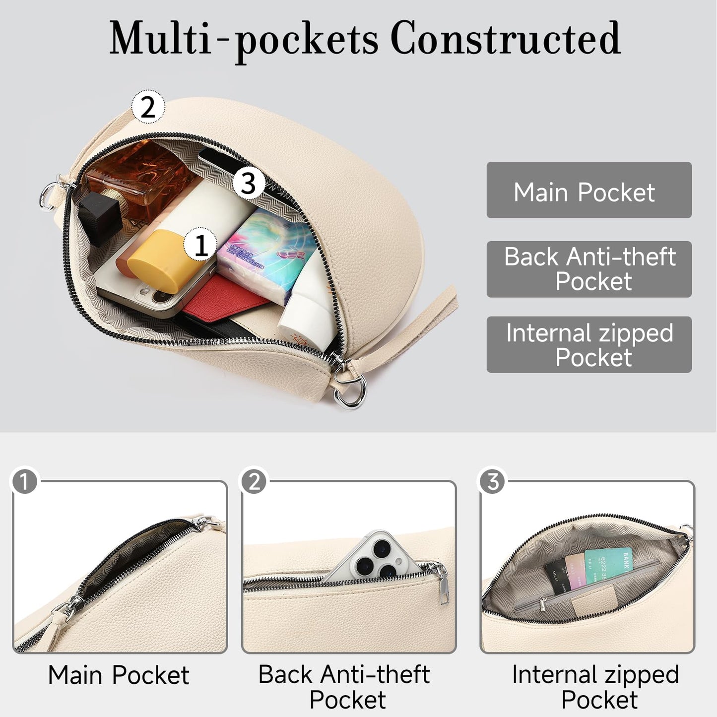 GAEKEAO Crossbody Bag for Women Bum Bag Belt Purse Spacious Handbags Vegan Leather Fanny Packs With Shoulder Strap