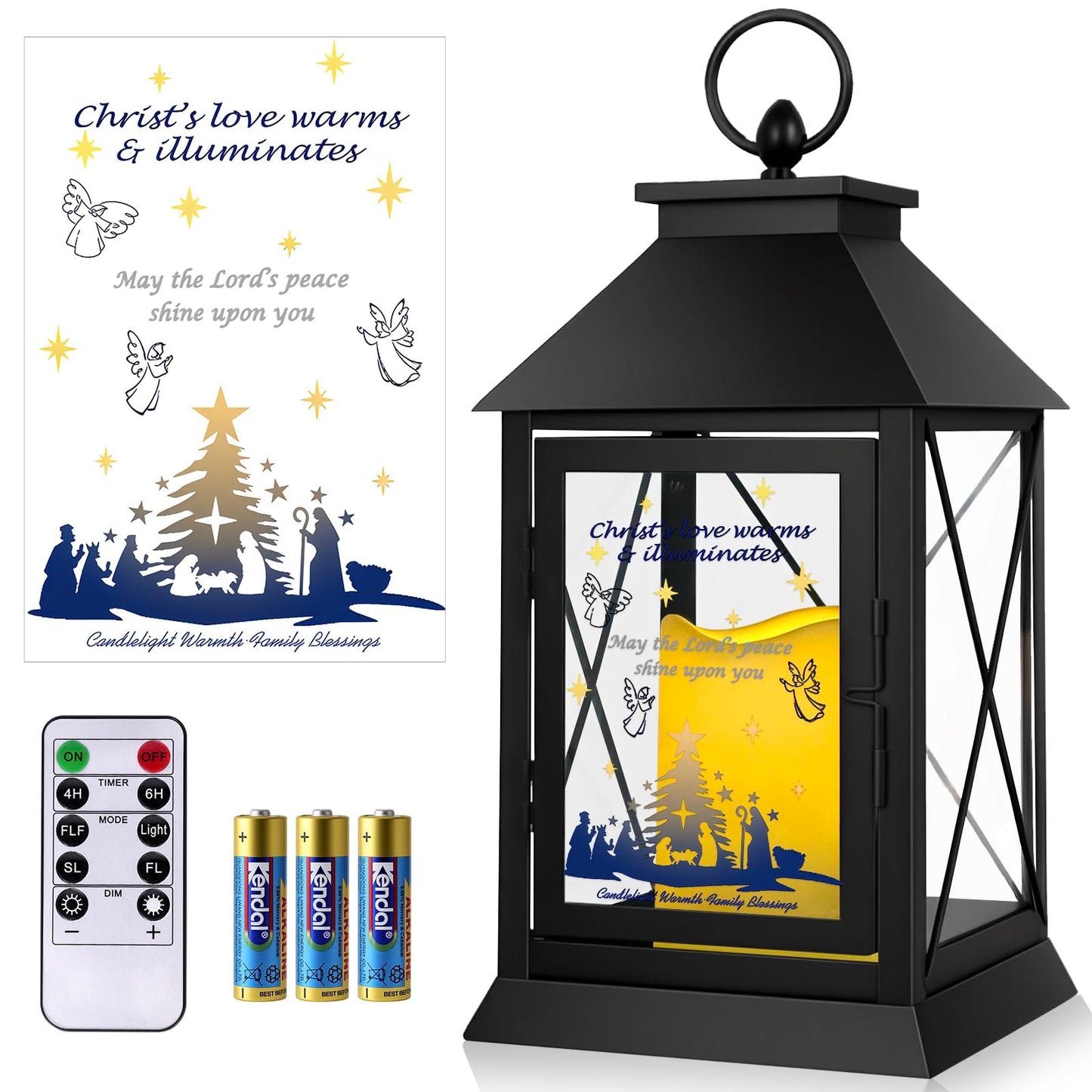 Christmas Candle Lantern Metal with LED Flickering Flameless Candles Light Xmas Decoration Lantern Indoor Outdoor Decorative for Table Home Decor Party Gift (Religion)