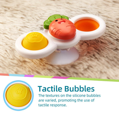 LiKee Strong Suction Cup Fidget Rotating Sensory Bath Toys for Baby 12 18 Months Airplane Car Travel Table & Window Toys for 1 2 Years Old Toddler Boys and Girls (Sun)