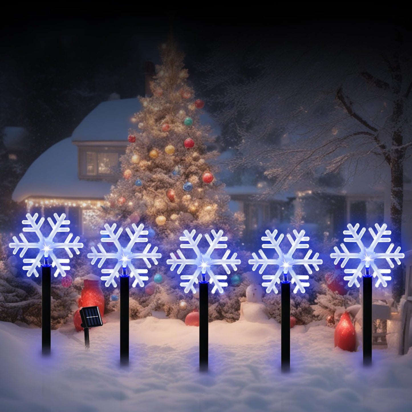 BRIGHTDECK Snowflake Solar Christmas Decorations Outdoor, 10 Pack LED Christmas Pathway Lights, Waterproof Snowflake Pathway Lights, Stake Lights for Christmas Garden Decor(10pcs Blue)