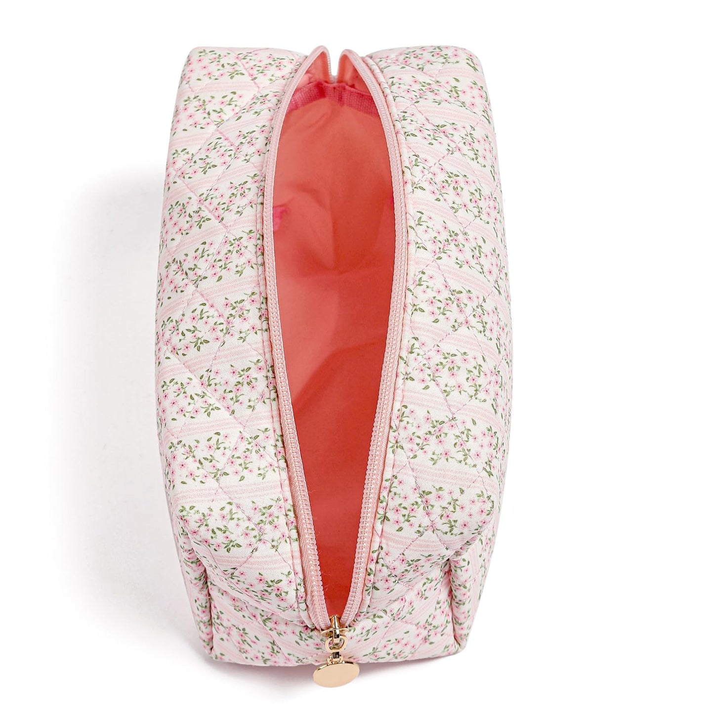 HHQQWZ Makeup Bag Travel Cosmetic Bag for Women Girls, Zipper Make Up Pouch, Floral Flowers Toiletry Organizer Makeup, Portable Storage Cosmetic Travel Cloth Bag (Pink)