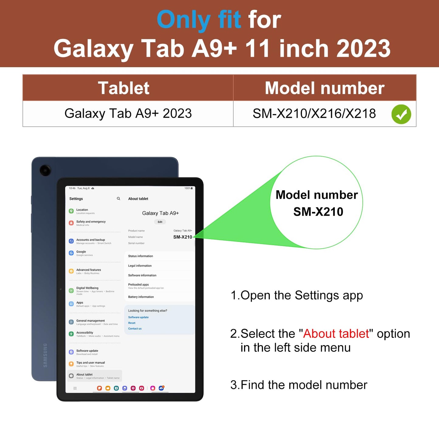 DTTO for Samsung Galaxy Tab A9 Plus 11 inch Case 2023, Premium Leather Business Folio Stand Cover with Hand Strap for Galaxy Tab A9+ 11’’ 2023 Model (SM-X210/X216/X218) - Auto Wake/Sleep, Brown