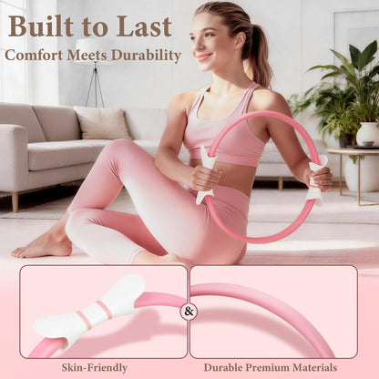 LZCDUDU Pink Pilates Ring Kit with 14 inch Magic Circle & Foam Roller, Ergonomic Home Workout Equipment Set, Full Essentials for Women Beginners - Includes Exercise Guide & Storage Bag