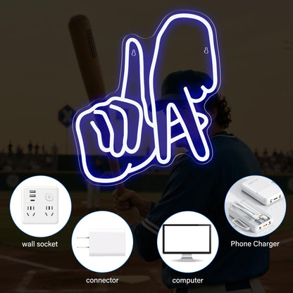 Los Angeles Neon Sign for Garage Wall Decor LA Baseball Gesture Neon Lights for Man Cave Dimmable Baseball Team Logo Led Sign Bedroom Party Birthday Gift for Fans