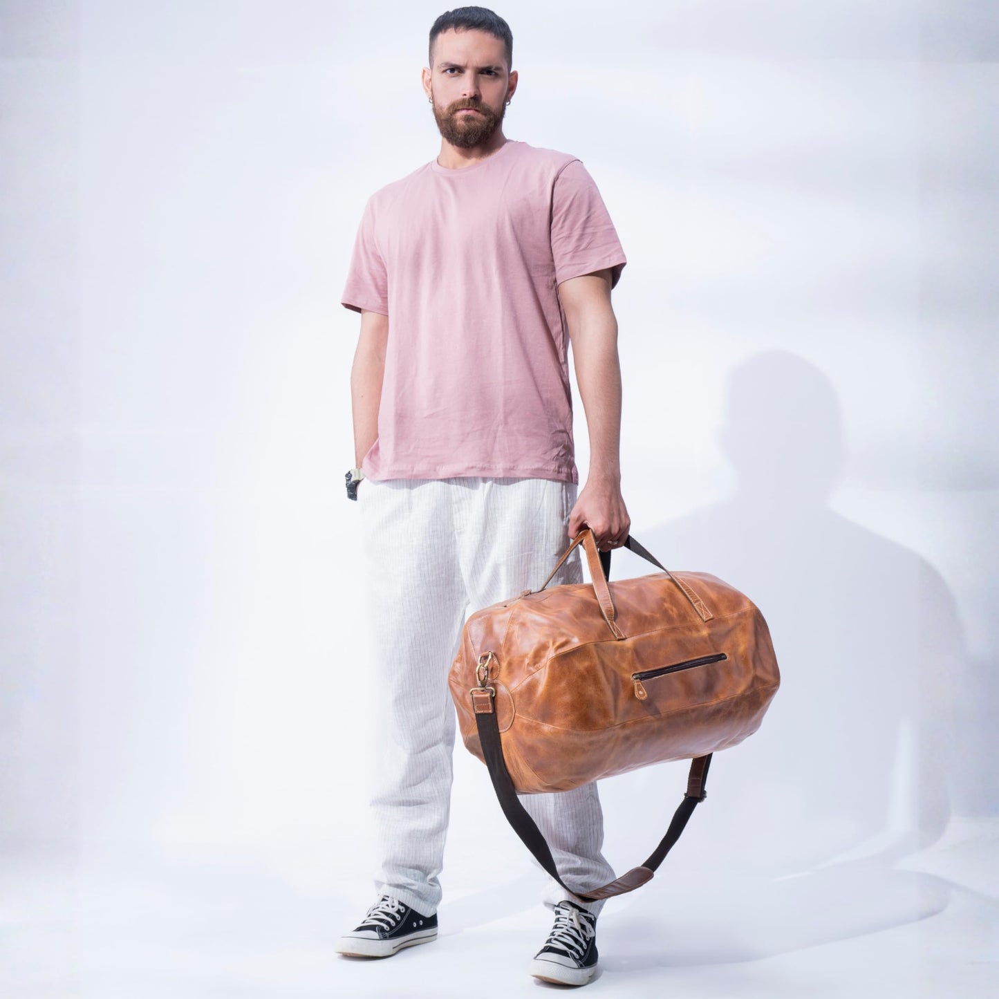 Handmade World Leather Duffle Gym Sports Bag For Men Women 'The GoalGear' Carry all Luggage Hold all Travel Overnighter Weekender Bag (With Strap)