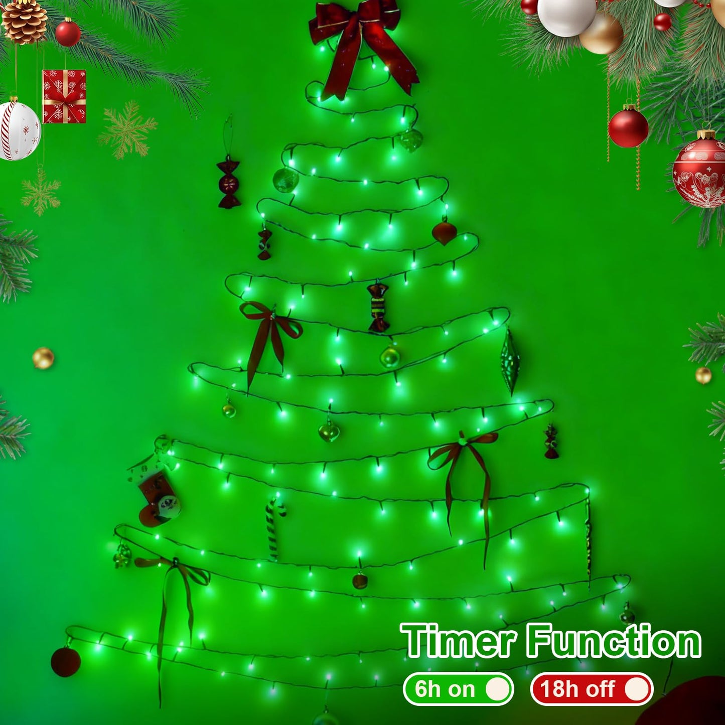 QITONG 500LED Green String Lights, 165ft Christmas Lights Outdoor Waterproof with Plug in, Green Wire Twinkle Tree Lights Indoor with 8 Modes
