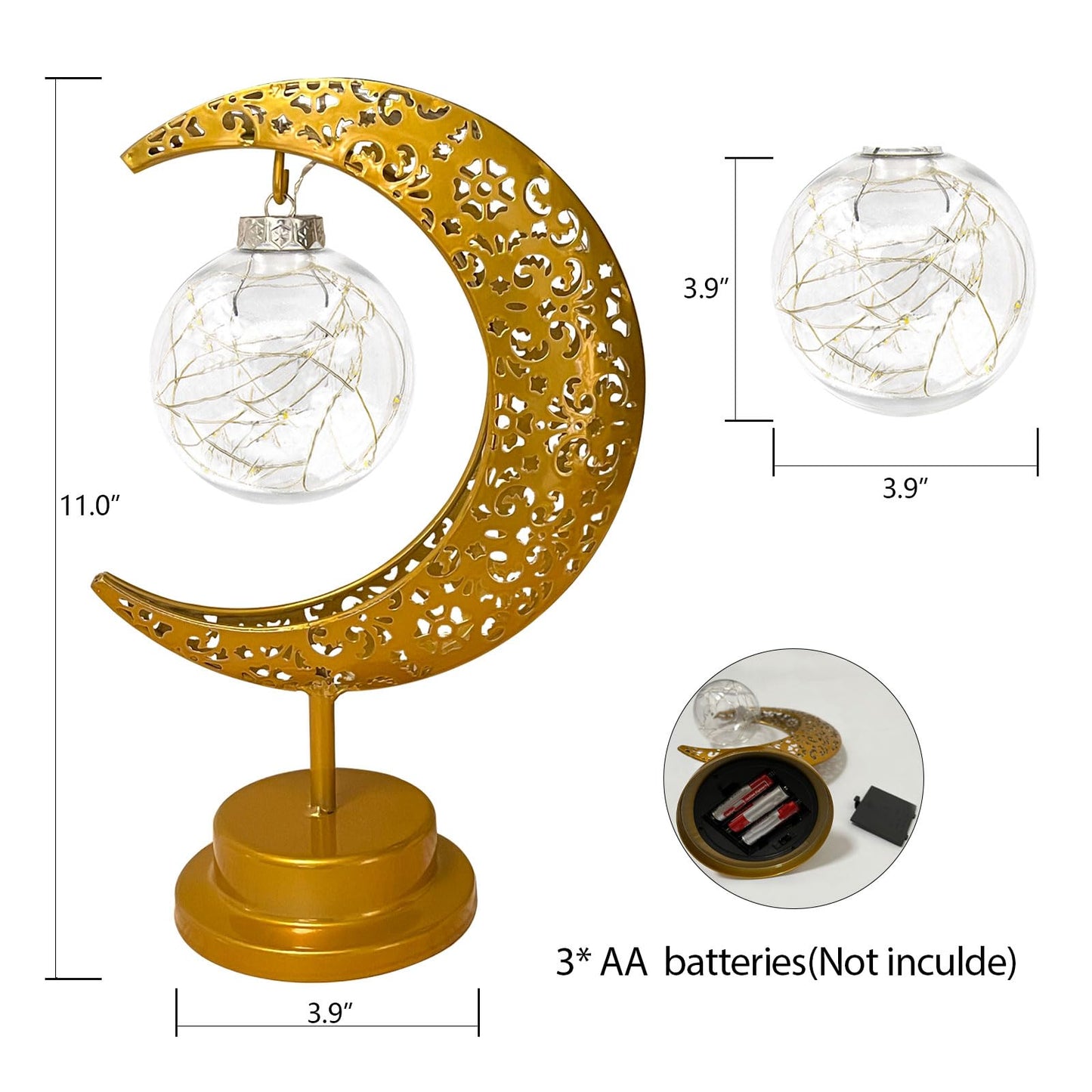 Mayamila Decorative Table Lamp, Crescent Moon Lamp Ramadan Table Decor, Battery Powered Christmas Ramadan Desk Lamp Decorations for Home, Patterned Hollow Out Warm Boho Light for Bedrooms Nightstand