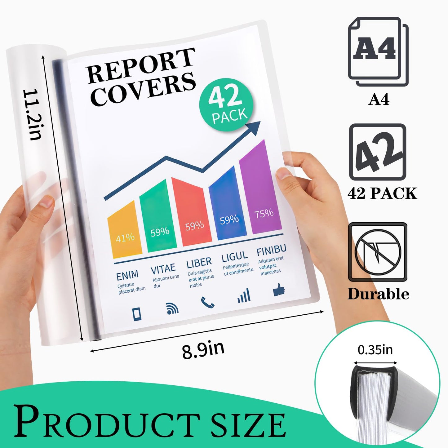 42 Pack Report Covers, COIDEA Report Covers with Sliding Bar, Presentation Folders for A4 and Letter Size Paper, Clear Report Covers Binder Bulk for School Business, 70 Sheet Capacity