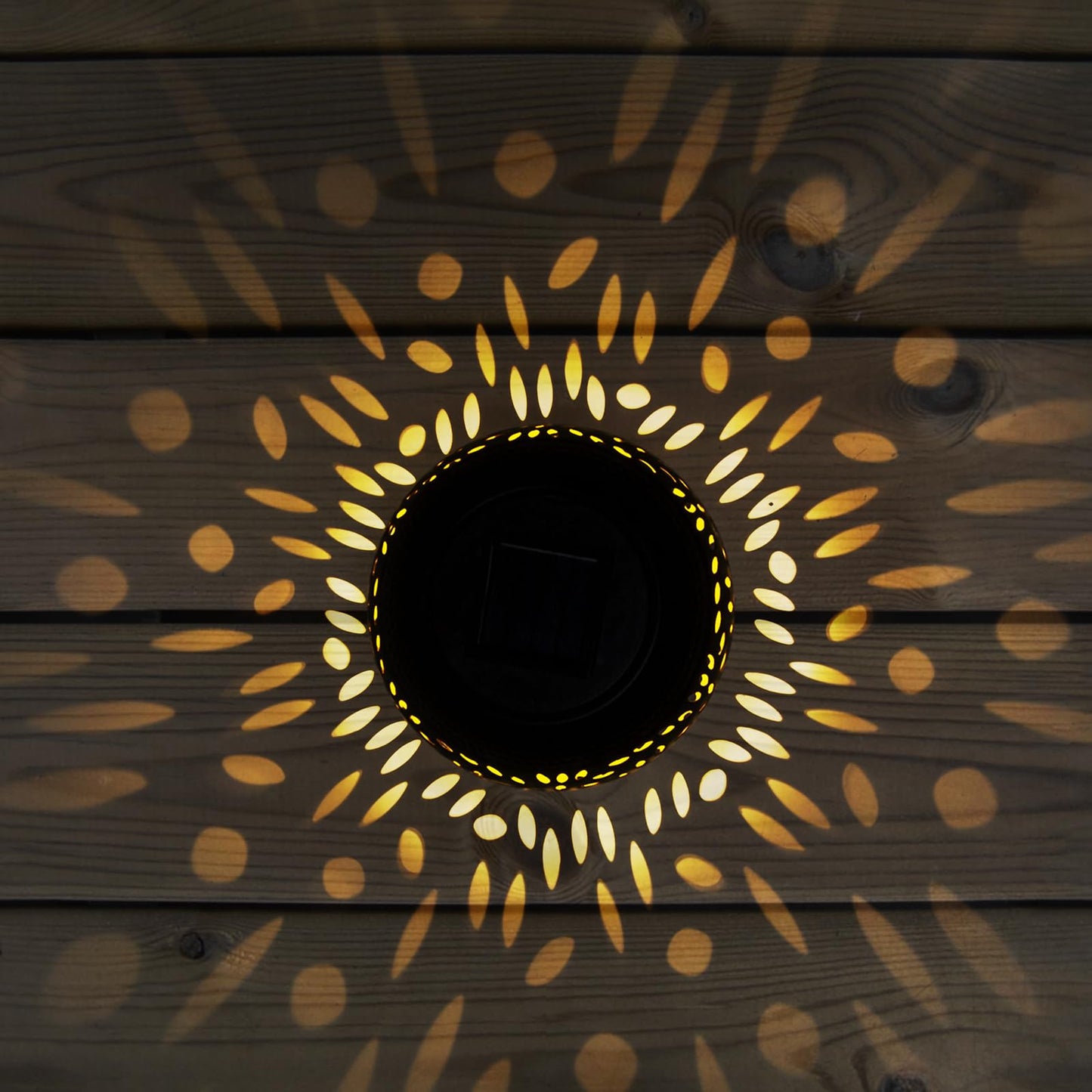 Solar Table Light Outdoor Waterproof- Solar Powered LED Lantern Hollowed-Out Black Metal Desktop Decorative Lamp for Indoor Desk Bedroom Patio Garden Pathway Yard