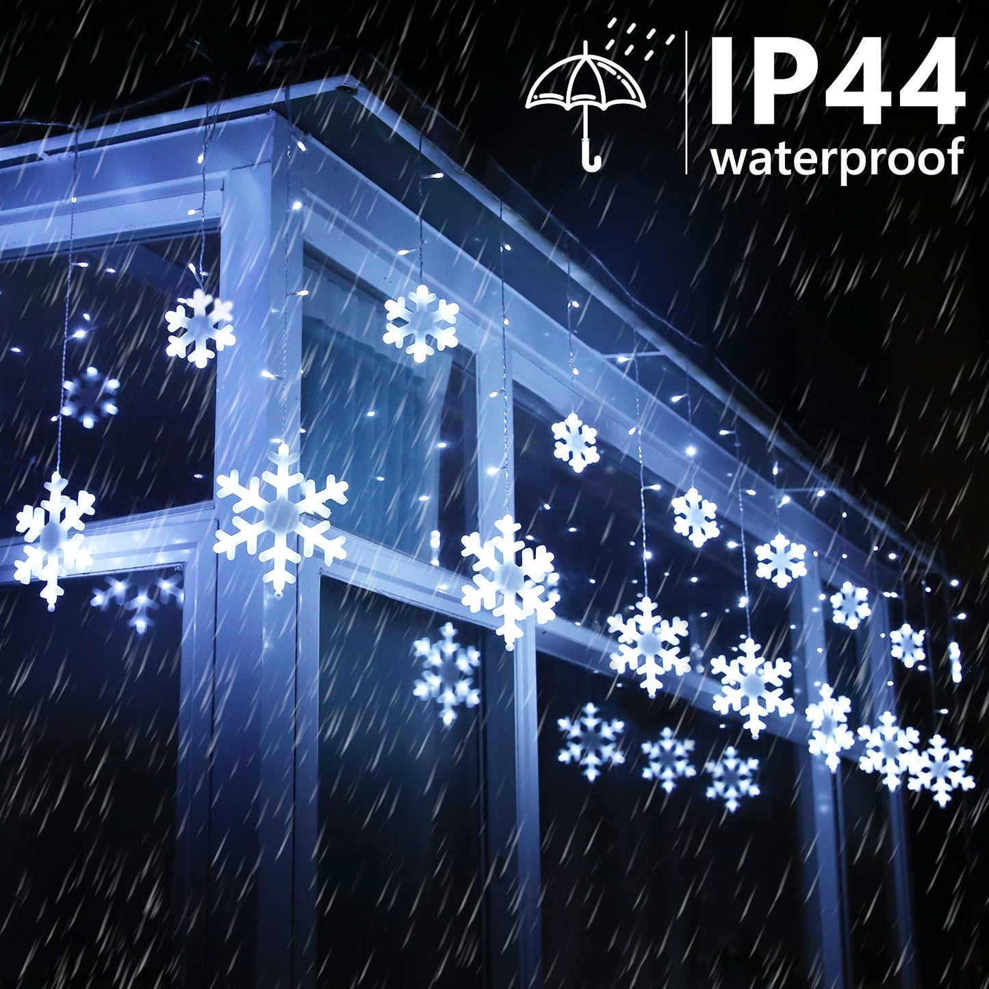Toodour Christmas Snowflake Lights Outdoor, 17.22ft 264 LED Snowflake Icicle Lights with 22 Drops, Connectable, 8 Modes Waterproof White Christmas Light for Curtain, Eaves, Window, Xmas Decorations