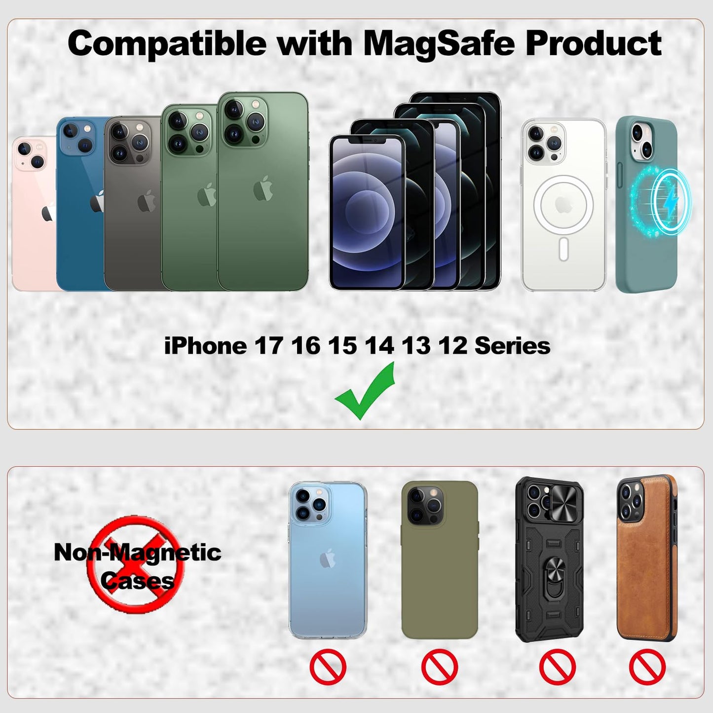 iLodn Magnetic Wallet Compatible with MagSafe for iPhone 17 16 15 14 13 12 Pro Max Air Plus Model, Mag 3 Safe Card Holder Stick on Accessories for Cell Phone & Case, Jet
