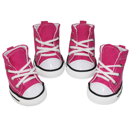 BESUNTEK Pet Dog Shoes, Puppy Canvas Sport Shoes Sneaker Boots, Non Slip Causal Shoes Dog & Cat Paw Protective Cover for Outdoor Walking, Sports and Hot Pavement, 4pcs