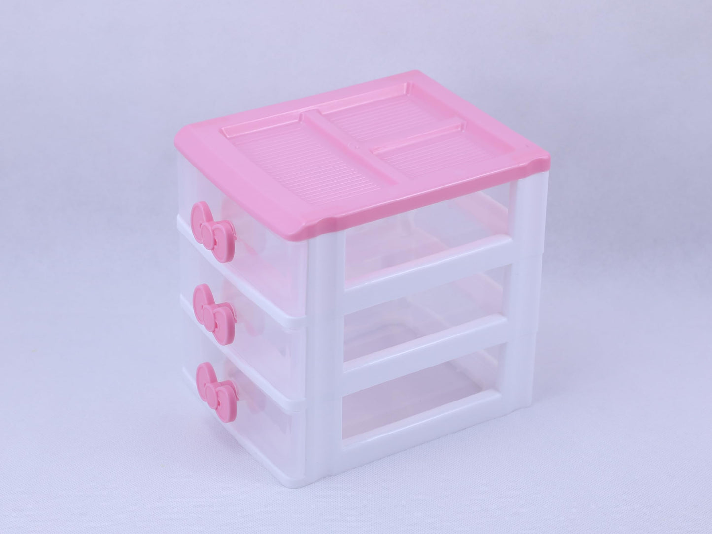 Pink 3-Tier Desk Organizer for Girls – Compact Plastic Storage Box for Makeup, Jewelry, School Supplies & Art Crafts – Cute Desktop Tidy for Bedroom Vanity or Dorm Room (Classical)