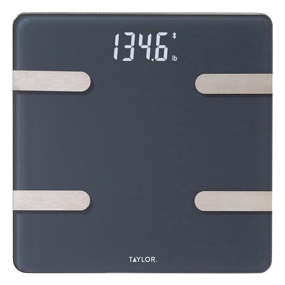 Taylor Smart Body Composition Scale with Precision Hub App for Body Weight with Smart App Connectivity, Third Party Sync, 400 lb Capacity, Durable Glass Platform, Charcoal