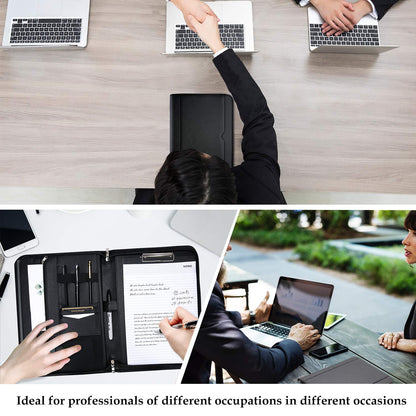 ProCase Portfolio Business Padfolio Folder with Zipper, Conference Meeting Executive File Legal Document Organizer with Pockets Letter Size A4 Writing Pad Notepad Padfolio -Black
