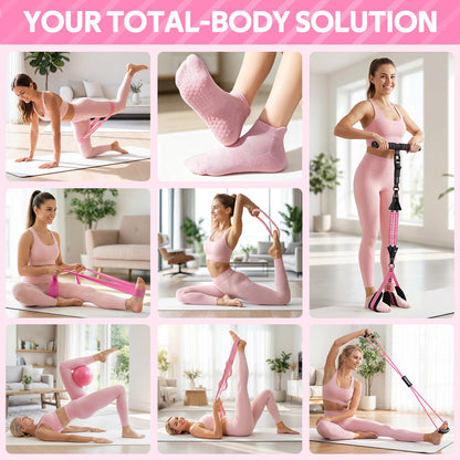 2026 Upgraded Pedal Resistance Bands with Handles, 14-in-1 Multifunction Exercise Bands & Pilates Kit Fitness Equipment Set for Core/ABS, Slimming Training & Physical Therapy