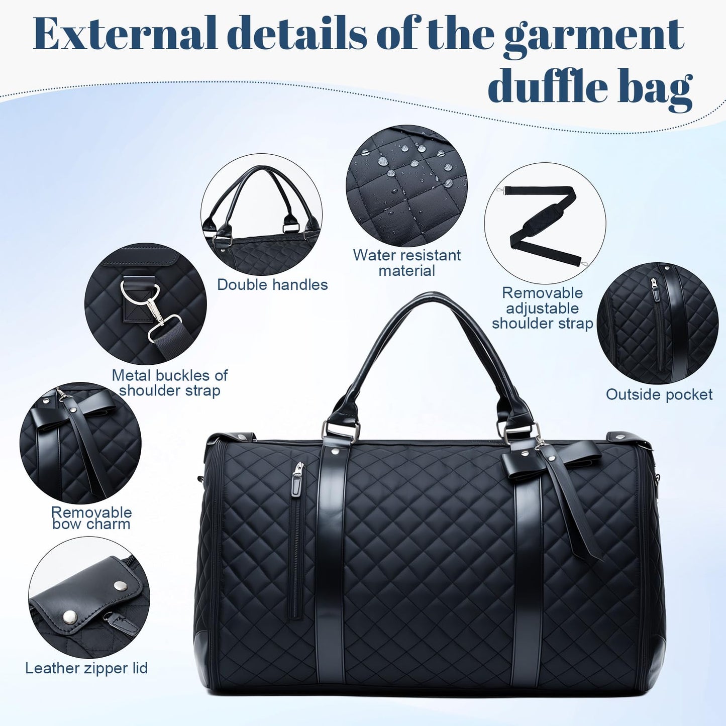 GARPROVM Garment Bags for Travel Women, 3 in 1 Convertible Garment Duffle Bags with Separated Tote Bag, Waterproof Suit Bag Travel Carry On Luggage Weekender Bag for Business Trip, Black