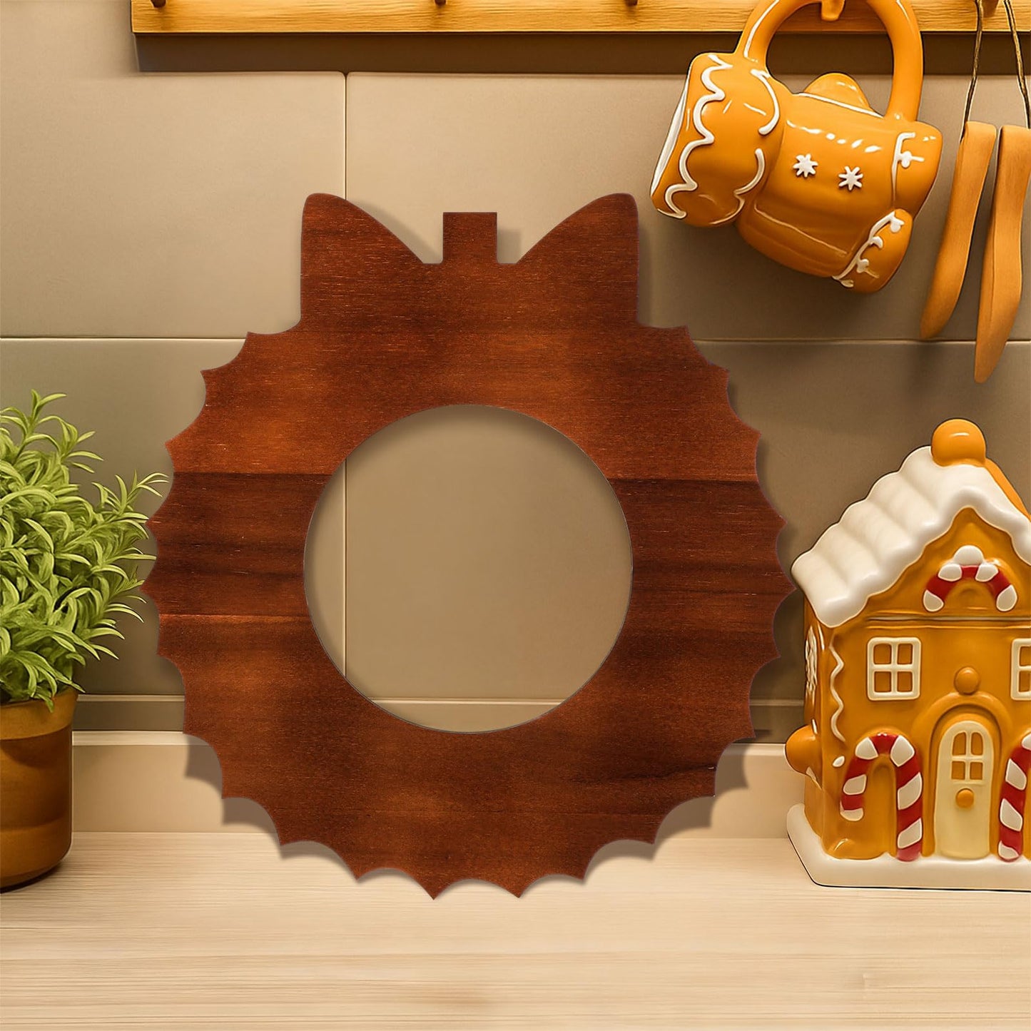 Novabright Wreath Shaped Wood Cutting Board Wooden Serving Tray Farmhouse Kitchen Decoration for Holiday Party Accessories Table Home Shelf Dining Room Gifts (dark Brown, 1 Pcs)