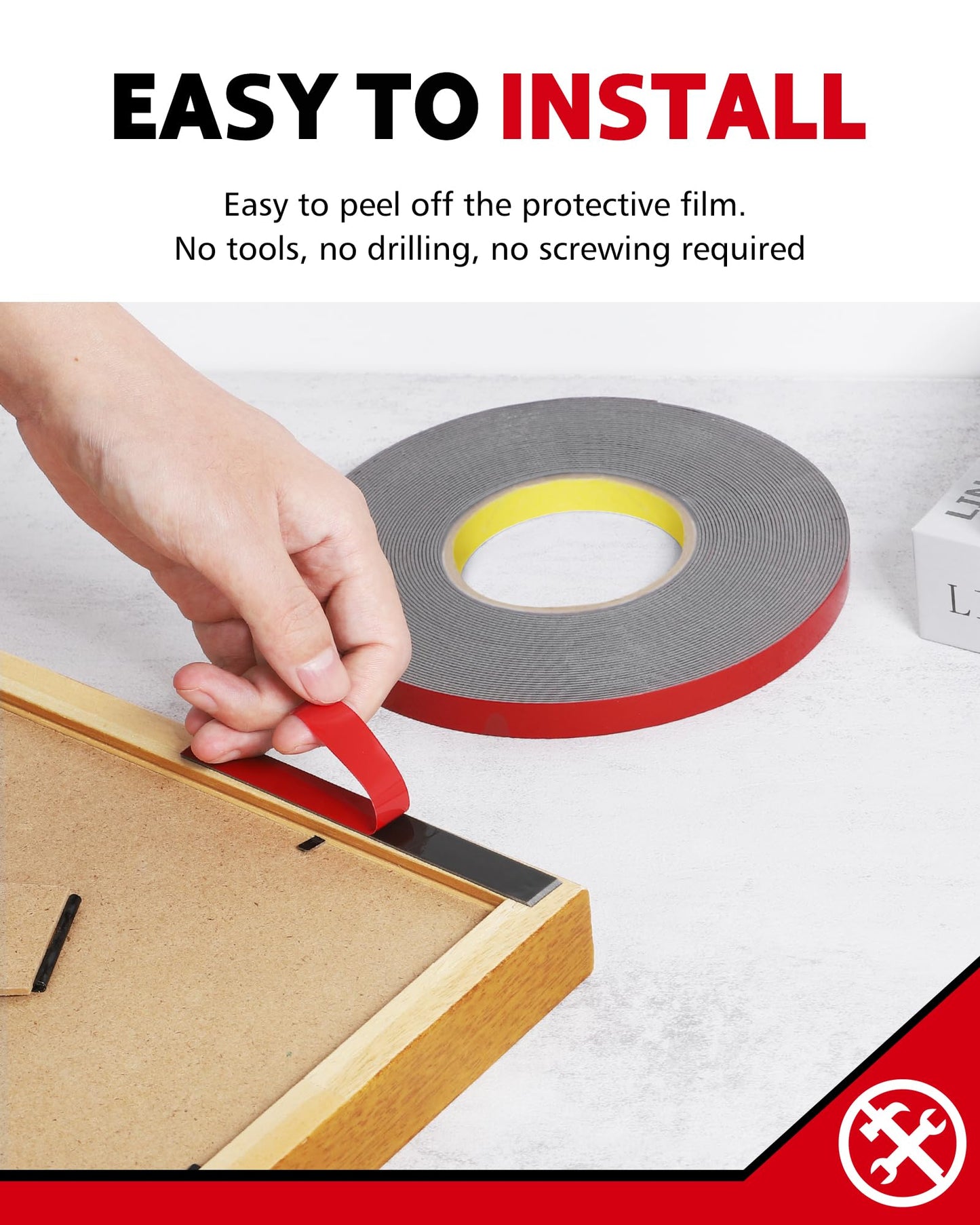 HitLights Double Sided Tape Heavy Duty, 1/2 in x 50 ft, Adhesive Mounting Tape Waterproof, Strong Double Stick Foam Tape for Walls Poster Automotive Outdoor Home (Pack of 1)