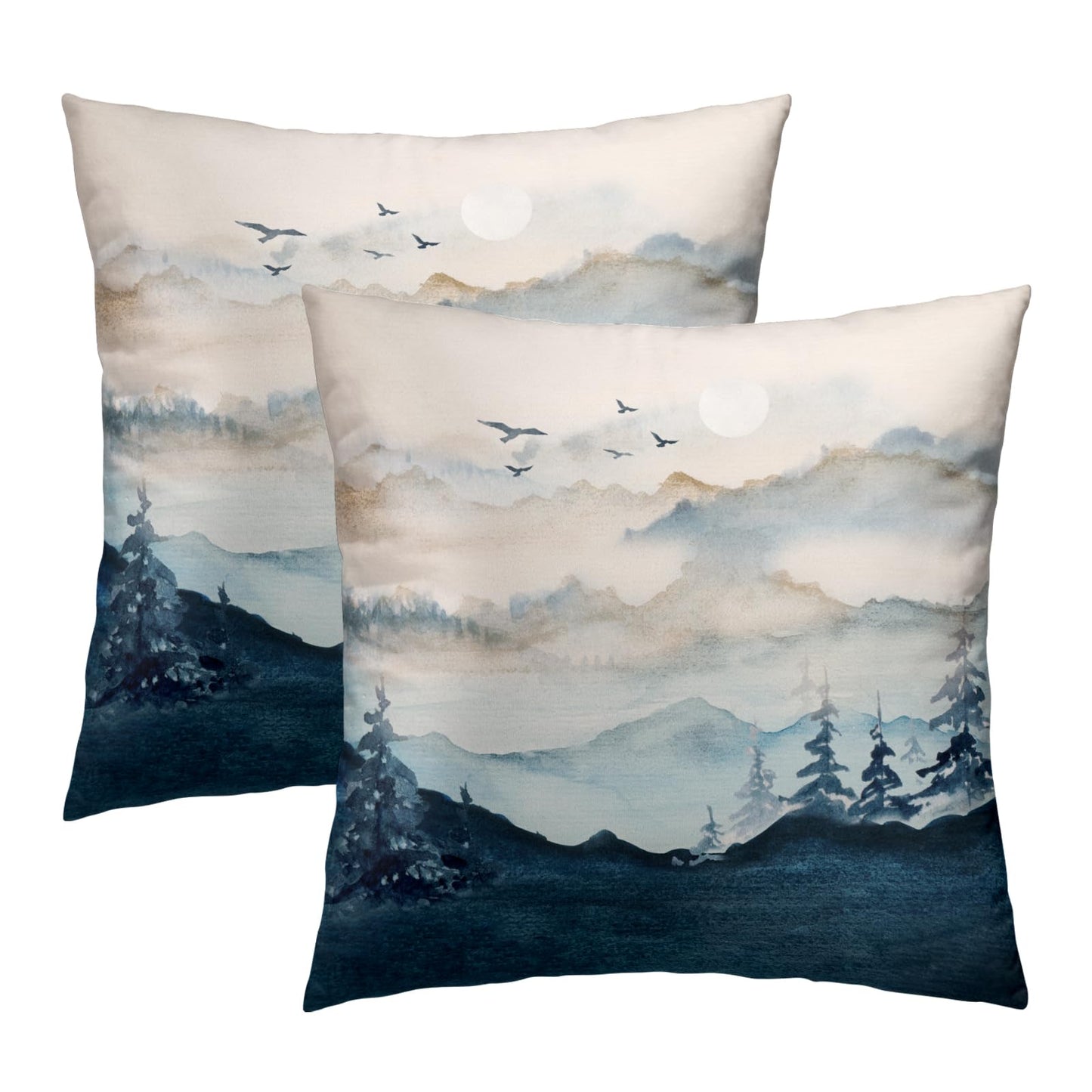 Imiss Misty Mountain Forest Pillow Covers 18x18 Inch Blue Burnt Orange Decorative Double Sided Cushion Covers Set of 2 Nature Landscape Pillowcases for Couch Bedroom Car