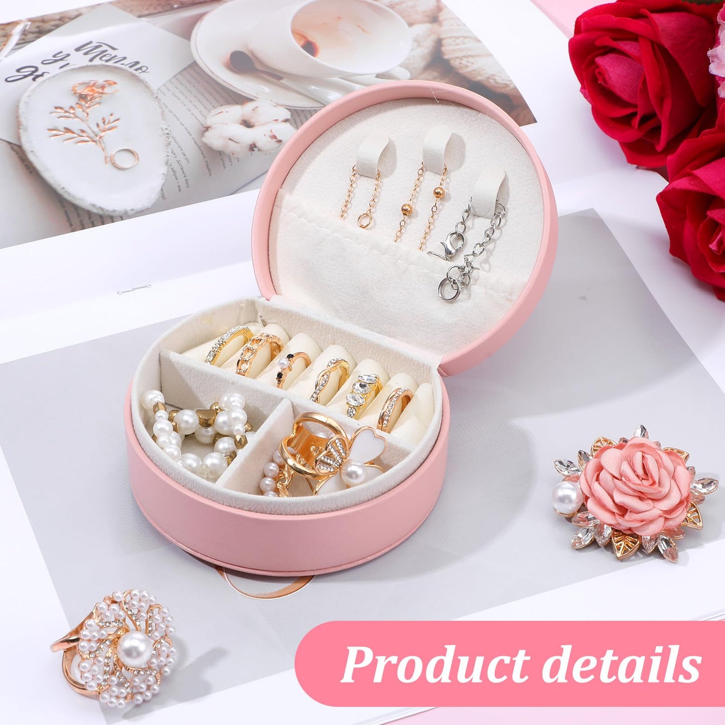 10 Pack Travel Jewelry Case Mini Leather Bridesmaid Jewelry Gift Box Bulk, Half Moon Design, Detachable Handle, Small Earring Storage Organizer for Women Girls Bridesmaid Proposal Gifts(Pink)