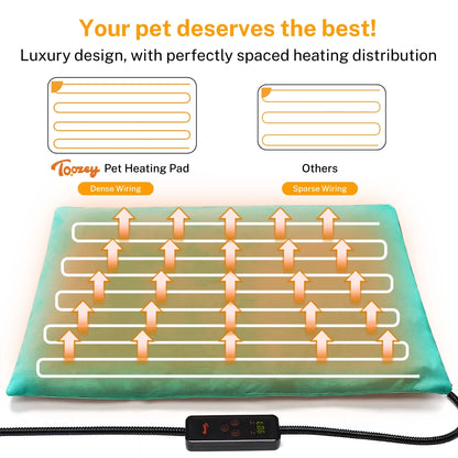 Toozey Small Pet Heating Pad, 6 Adjustable Temperature Dog Cat Heating Pad with Timer, Waterproof Heated Cat Bed with Chew Resistant Cord, Indoor Electric Pet Heated Mat 18x16in