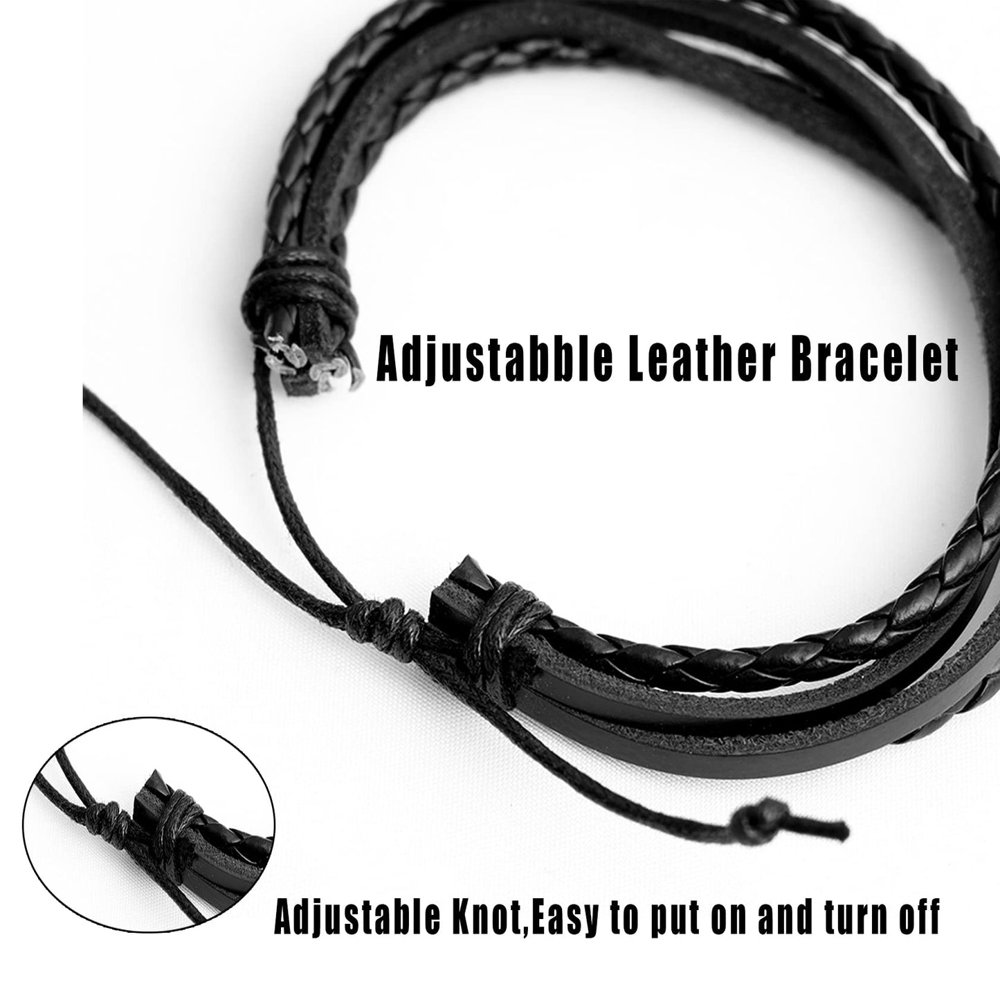 MILAKOO 5 Pcs Braided Leather Bracelets for Men Women Woven Braided Cuff Wristband Adjustable