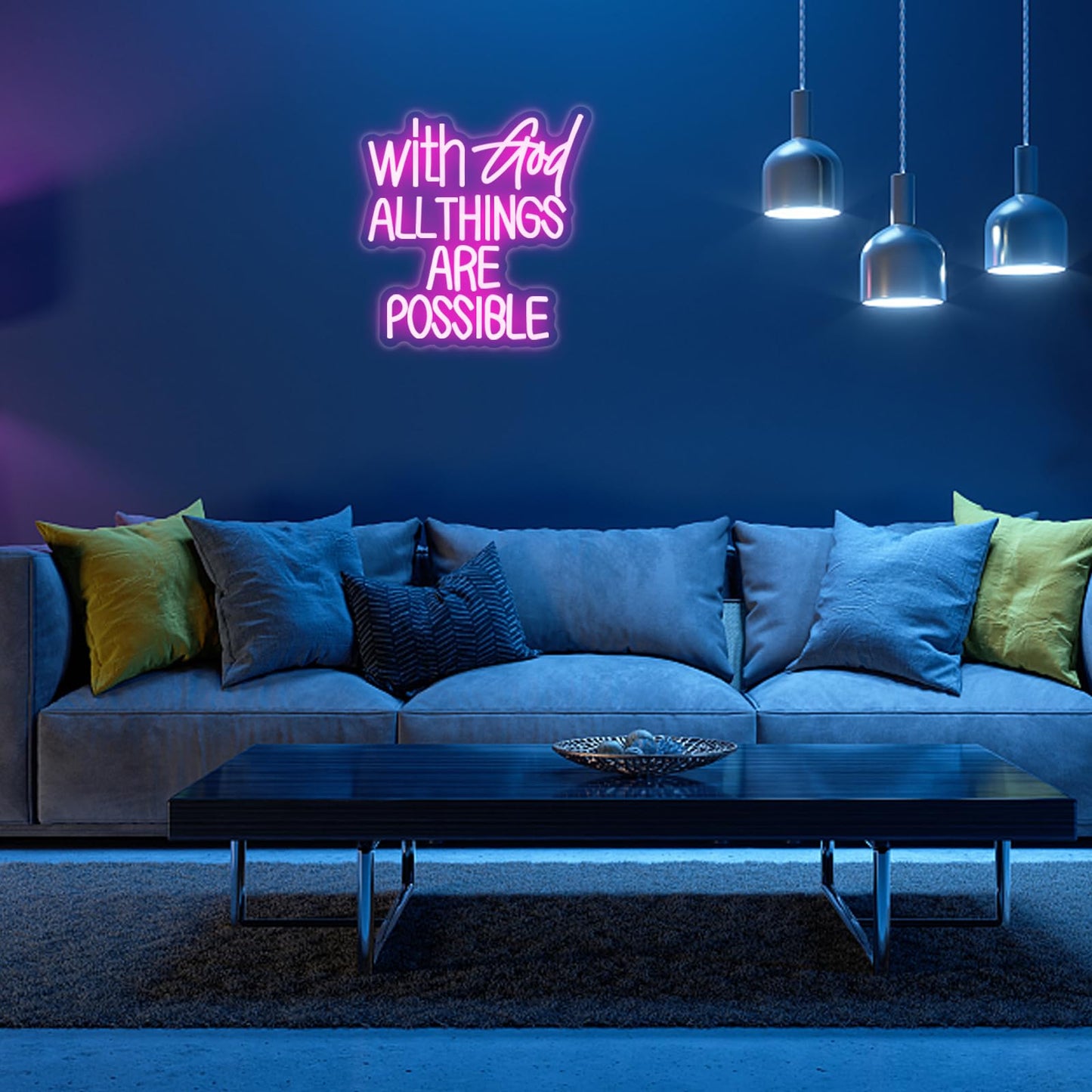 With God All Things Are Possible Neon Sign Pink God Led Lights for Wall Decor Letter LED Neon Lights Dimmable USB Powered for Room Party Wedding Church Decor