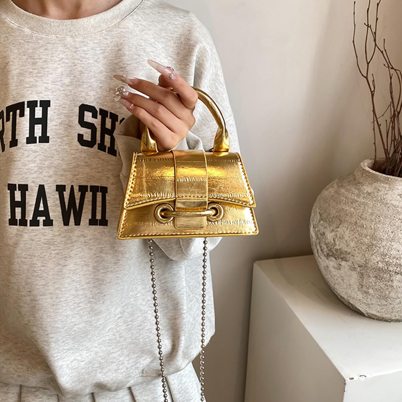 Mini Crossbody Bags Women's Y2K Purses Top Handle Crossbody Bag Clutch Shoulder Handbag for Cocktail Party Prom Wedding Gold