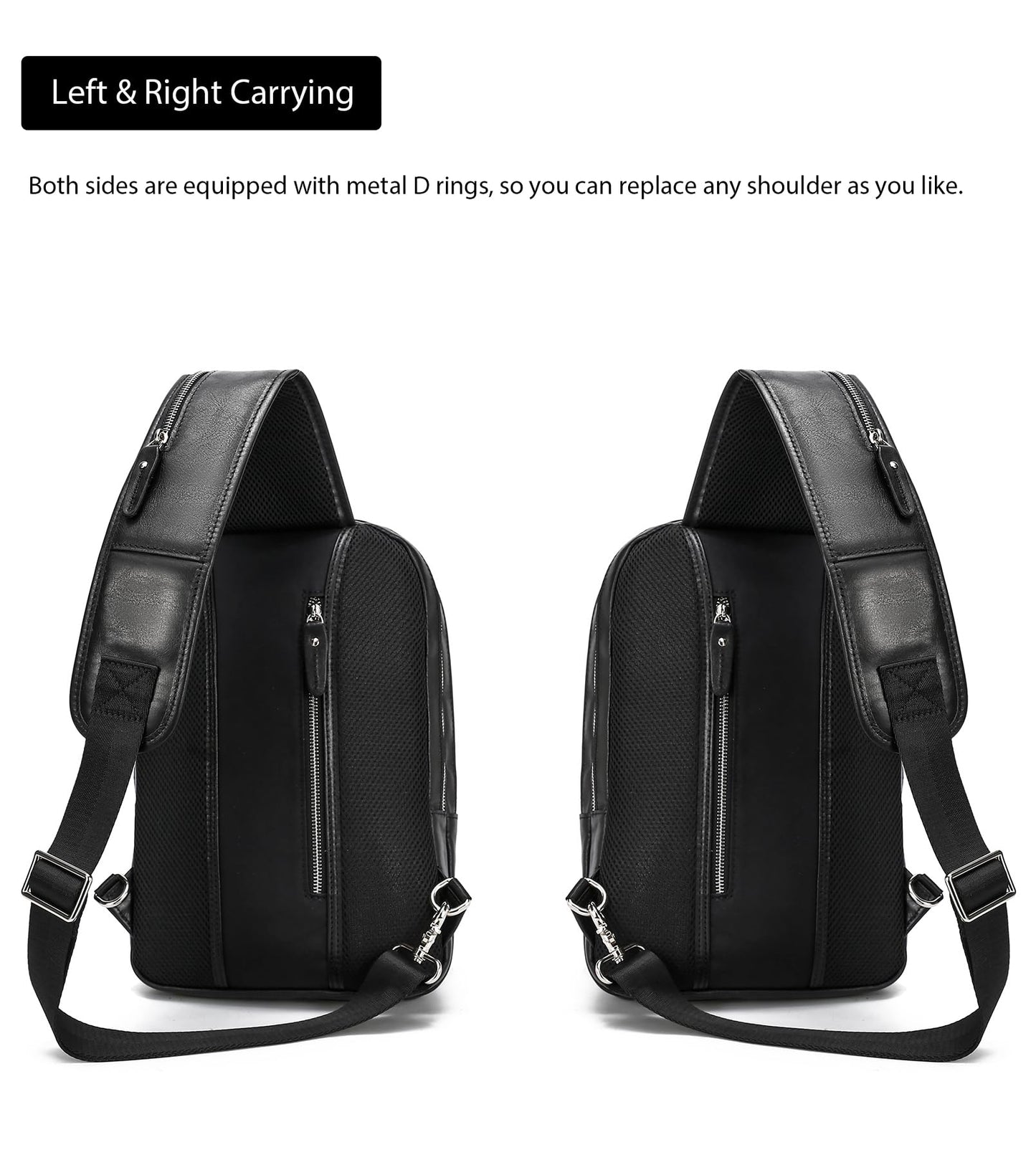 LANNSYNE Full Grain Leather Sling Bag For Men Crossbody Chest Daypack fits 12.9" iPad